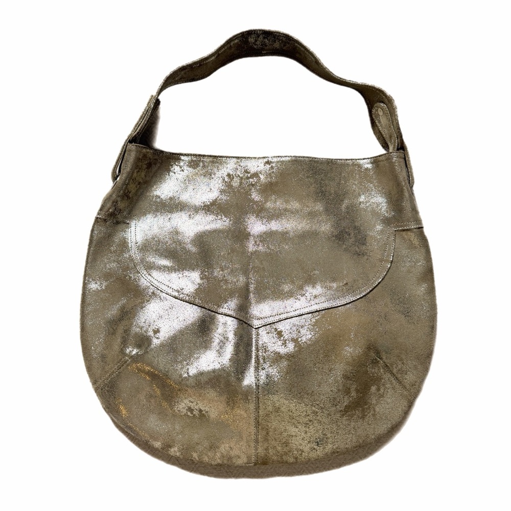 CoFi Leather Brushed Gold Metallic Hobo Bag Festival Boho